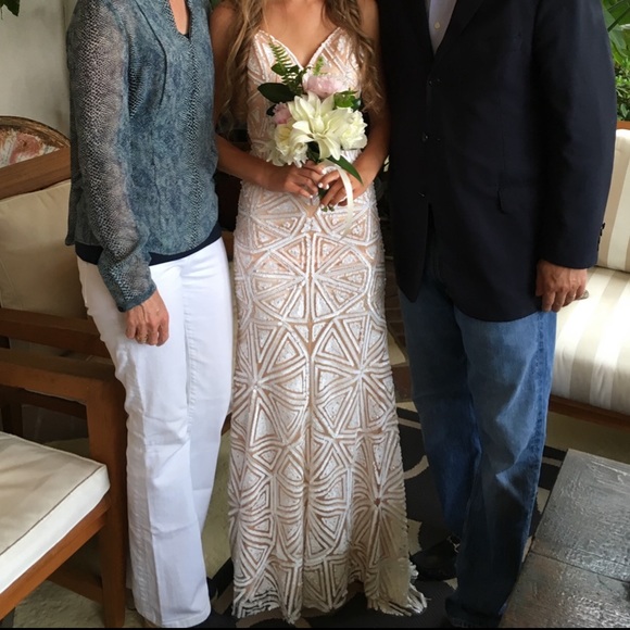 White Beaded Sequined Mesh Maxi Dress - Picture 6 of 7